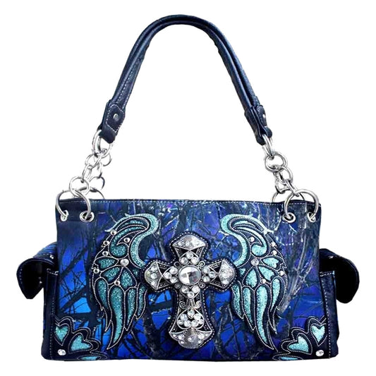 Rhinestone Cross Wing Camouflage Shoulder Bag