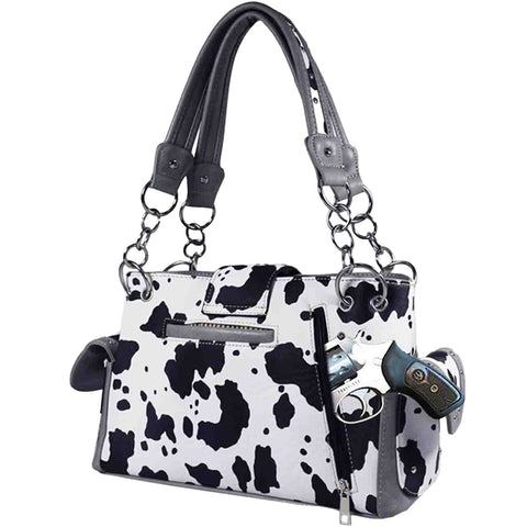 Turquoise Stone Buckle Cow Print Studded Shoulder Bag