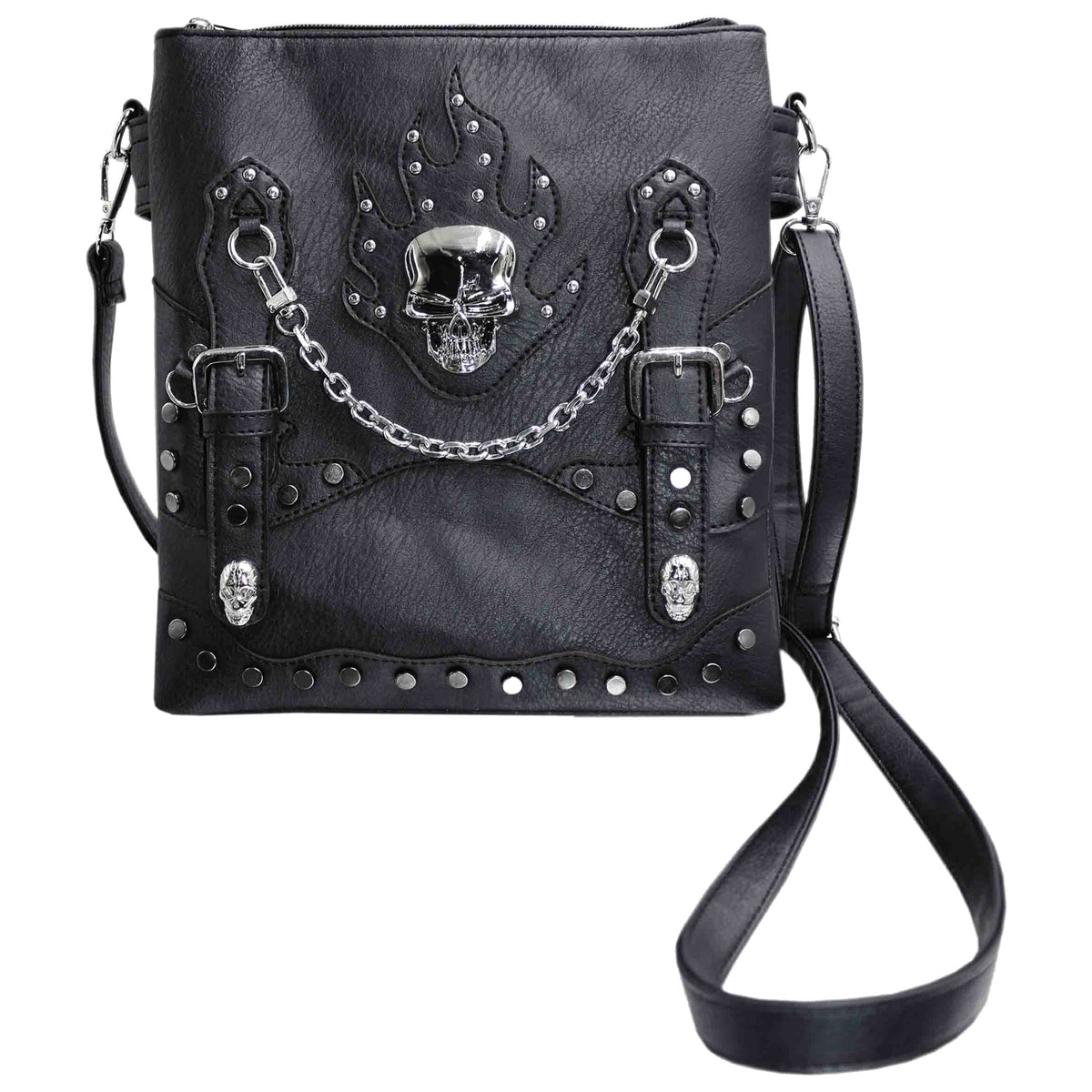 Chrome Skull Chain Studded Crossbody Bag