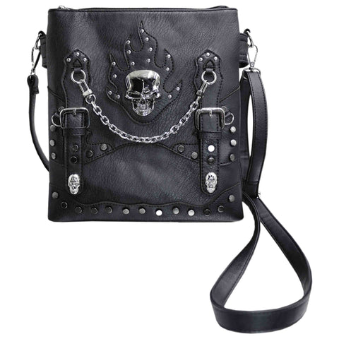 Chrome Skull Chain Studded Crossbody Bag