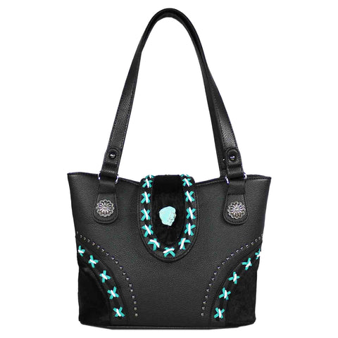 Turquoise Stone Studded Tote Shoulder Bag