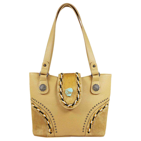 Turquoise Stone Studded Tote Shoulder Bag