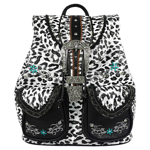 Leopard Print Buckle Backpack