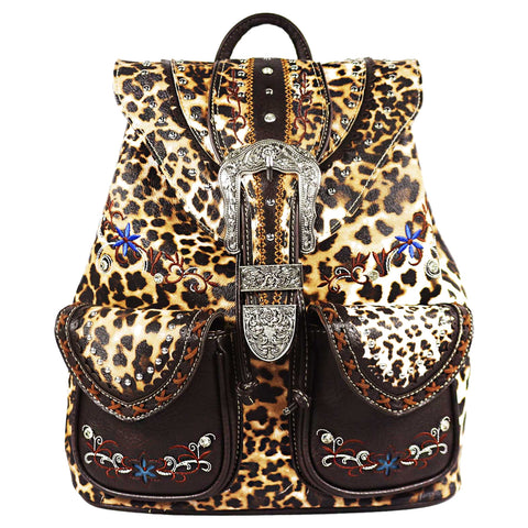 Leopard Print Buckle Backpack