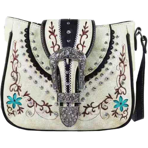 Western Buckle Floral Studded Shoulder Bag