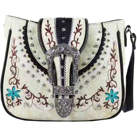 Western Buckle Floral Studded Shoulder Bag
