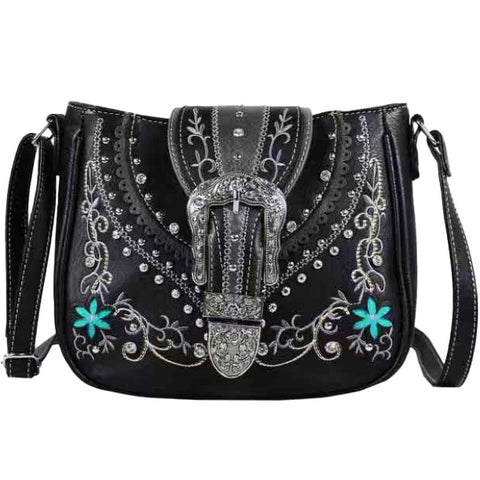 Western Buckle Floral Studded Shoulder Bag