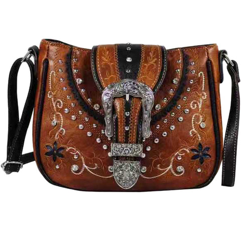 Western Buckle Floral Studded Shoulder Bag