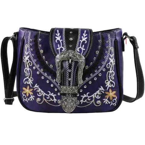 Western Buckle Floral Studded Shoulder Bag