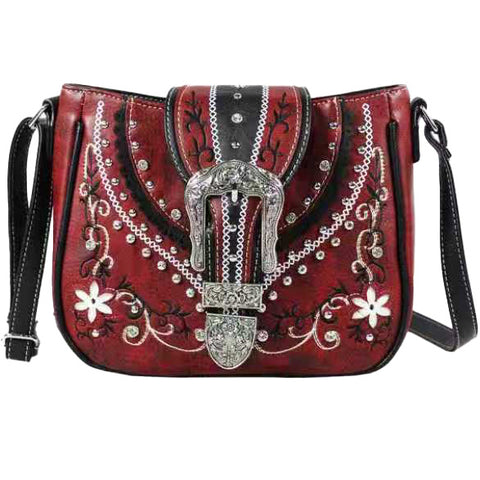 Western Buckle Floral Studded Shoulder Bag