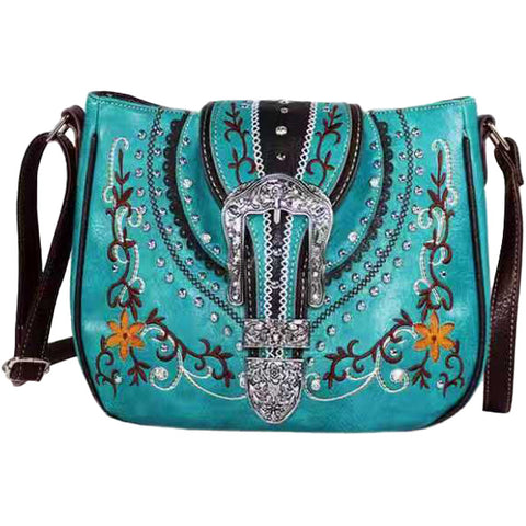 Western Buckle Floral Studded Shoulder Bag