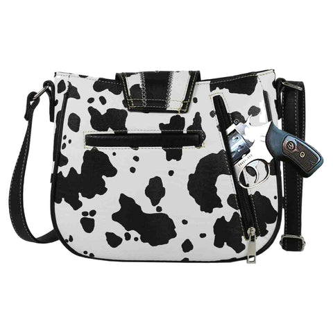 Crystal Buckle Cow Print Embroidered Crossbody Bag
