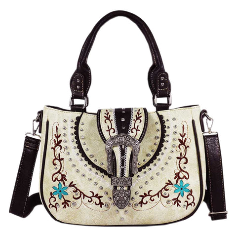 Rhinestone Buckle Floral Studded Shoulder Crossbody Bag