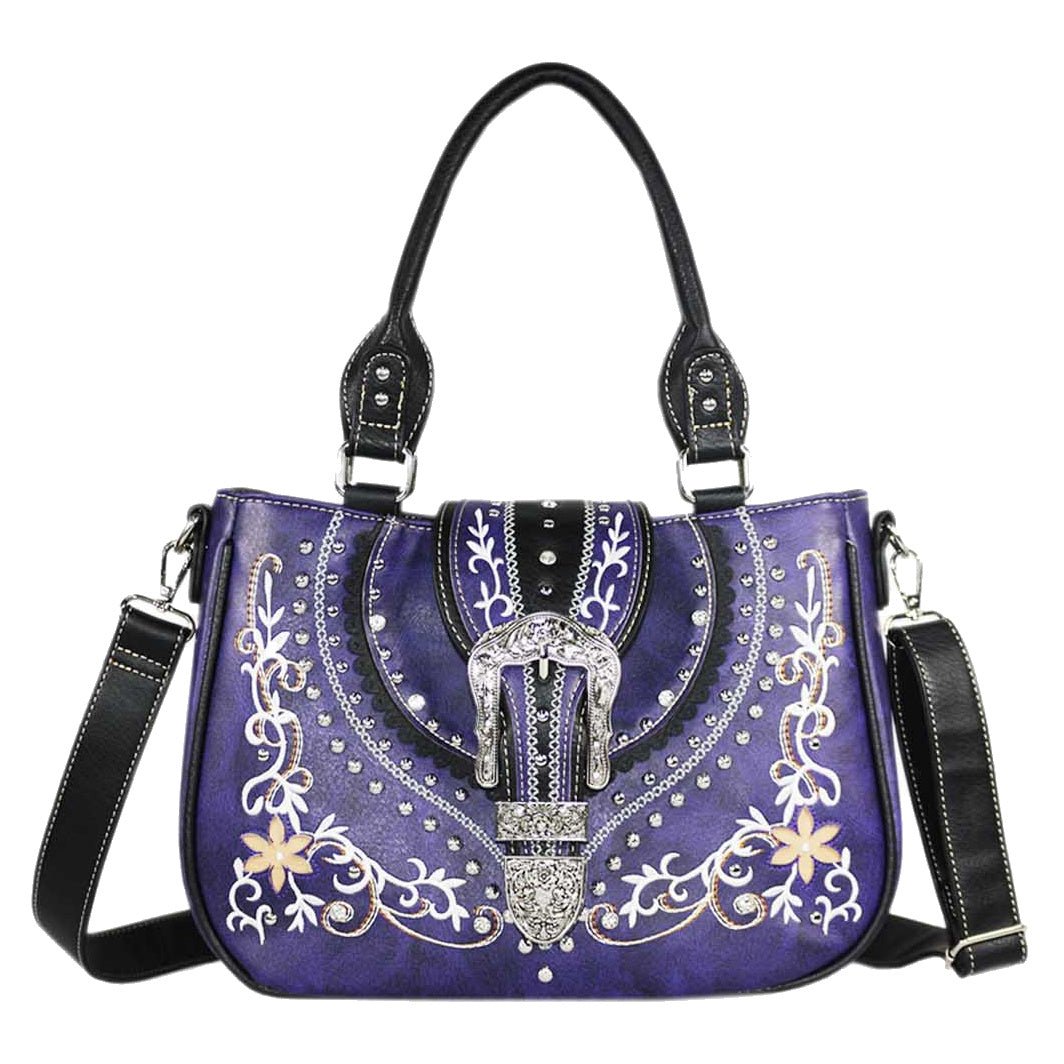 Rhinestone Buckle Floral Studded Shoulder Crossbody Bag