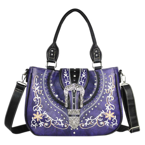 Rhinestone Buckle Floral Studded Shoulder Crossbody Bag