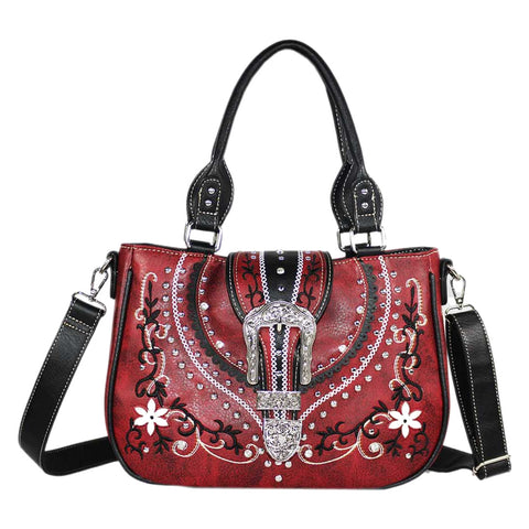 Rhinestone Buckle Floral Studded Shoulder Crossbody Bag