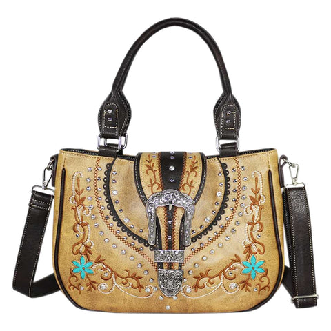 Rhinestone Buckle Floral Studded Shoulder Crossbody Bag