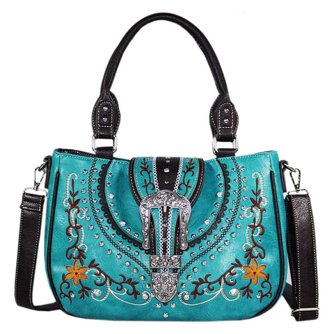 Rhinestone Buckle Floral Studded Shoulder Crossbody Bag
