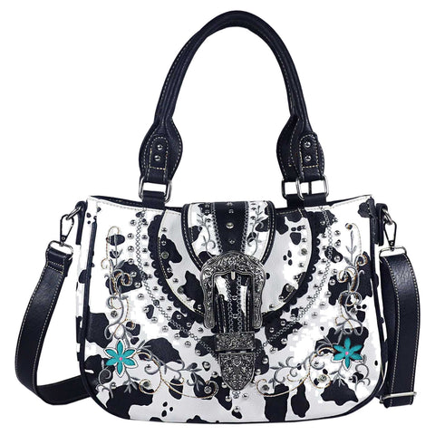 Cow Print Rhinestone Buckle Shoulder Crossbody Bag