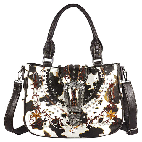 Cow Print Rhinestone Buckle Shoulder Crossbody Bag