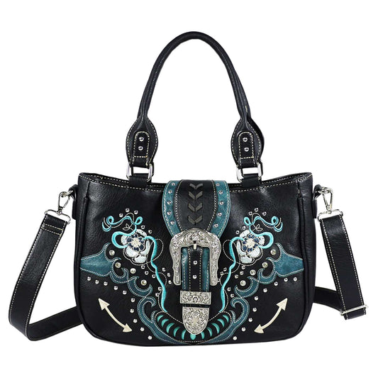 Western Buckle Floral Embroidery Shoulder Crossbody Bag