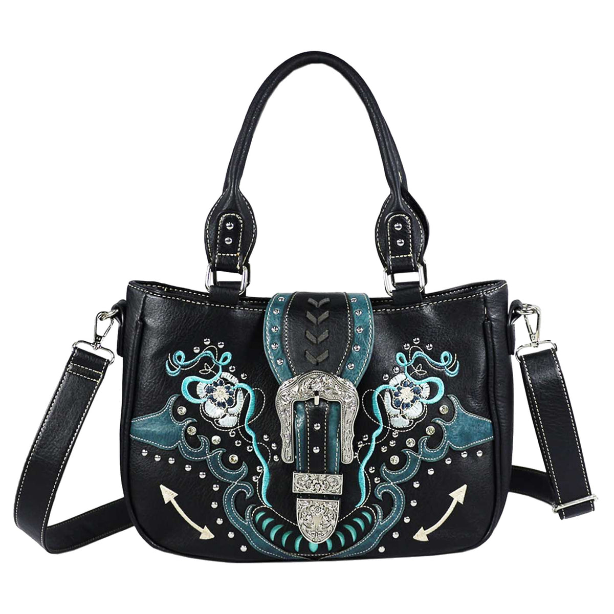 Western Buckle Floral Embroidery Shoulder Crossbody Bag
