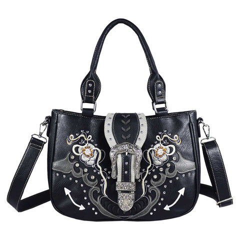 Western Buckle Floral Embroidery Shoulder Crossbody Bag