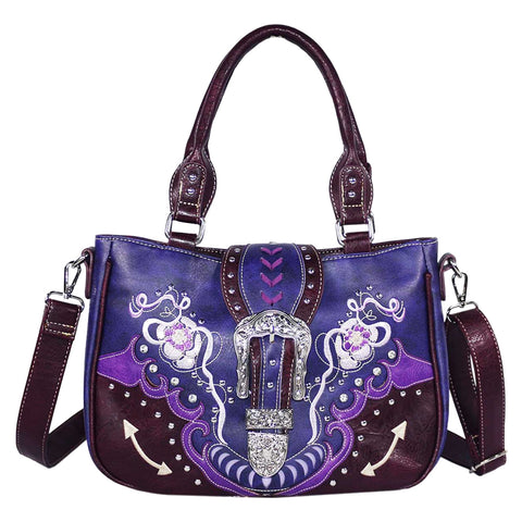 Western Buckle Floral Embroidery Shoulder Crossbody Bag