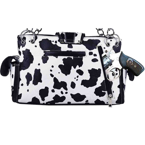 Western Buckle Cow Print Studded Shoulder Bag