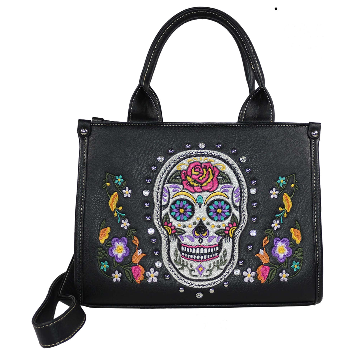 Sugar Skull Embroidered Crossbody Bag