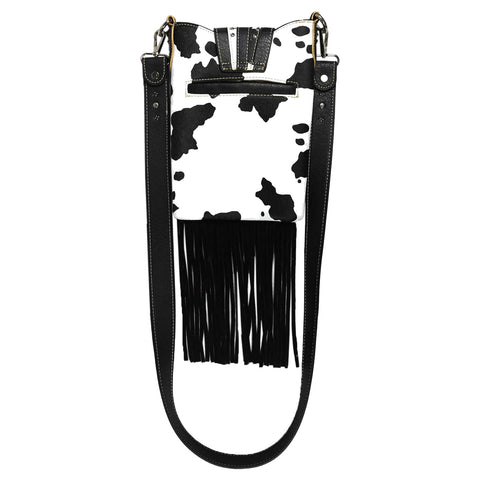 Cow Print Buckle Fringe Crossbody Bag