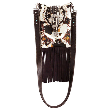 Cow Print Buckle Fringe Crossbody Bag