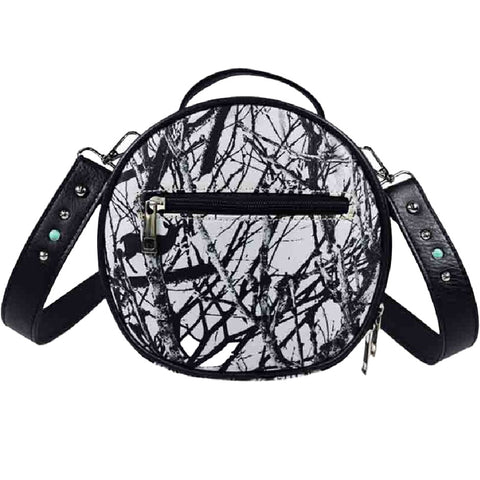 Crystal Buckle Camouflage Studded Round Crossbody Bag