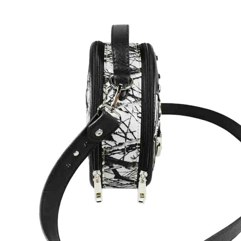 Crystal Buckle Camouflage Studded Round Crossbody Bag