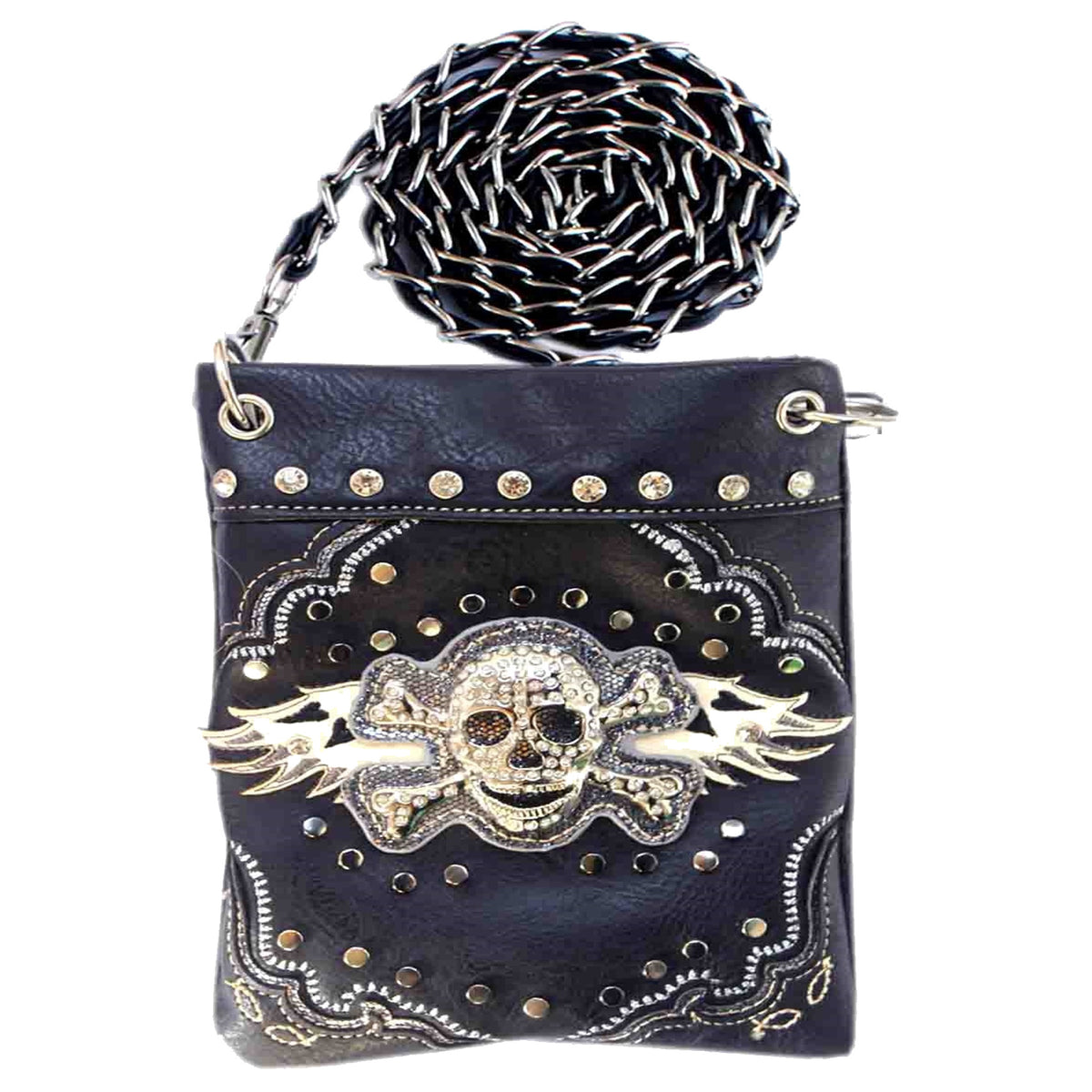 Rhinestone Skull Studded Mini Crossbody Bag