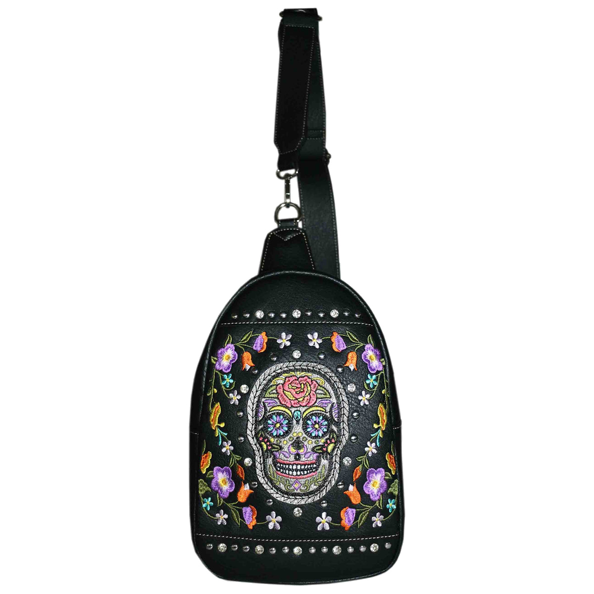 Sugar Skull Embroidery Sling Bag