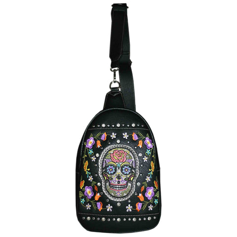 Sugar Skull Embroidery Sling Bag