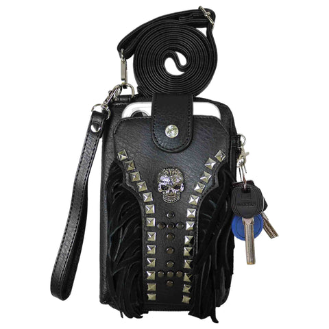 Studded Skull Fringe Phone Wallet with Strap