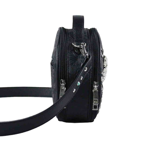 Studded Skull Round Crossbody Bag