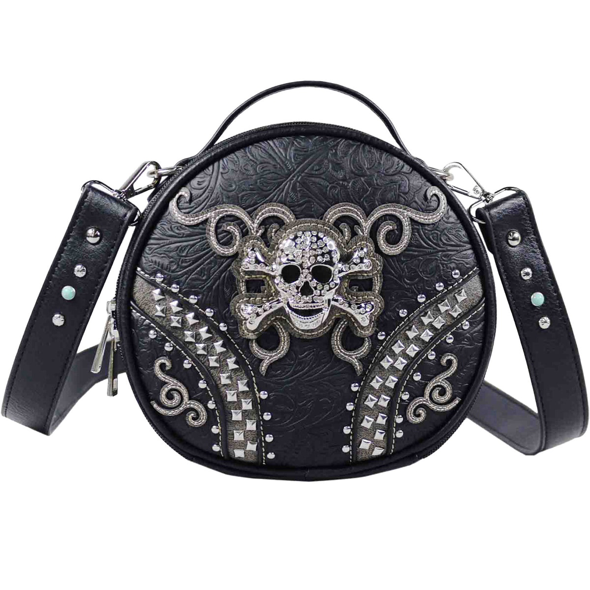 Studded Skull Round Crossbody Bag