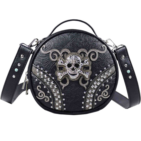 Studded Skull Round Crossbody Bag