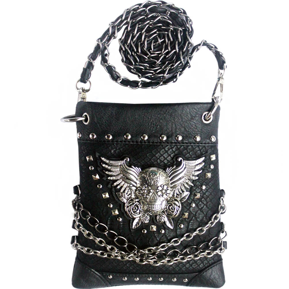 Skull Chain Design Studded Mini Crossbody Bag