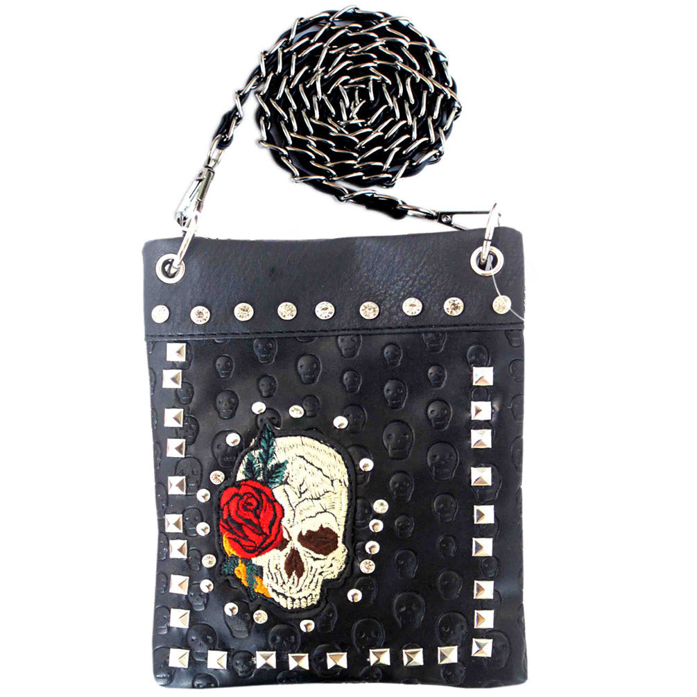 Sugar Skull Embroidery Embossed Mini Crossbody Bag
