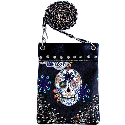 Sugar Skull Embroidery Studded Mini Crossbody Bag