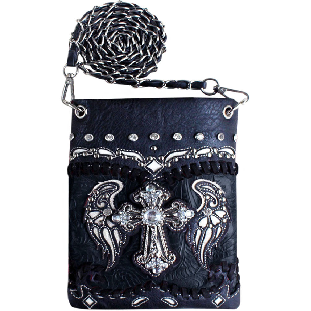 Western Spiritual Cross Angel Wing Tooling Mini Crossbody Bag