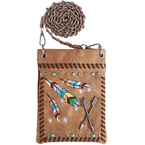 Western Native American Feather Embroidery Mini Crossbody Bag
