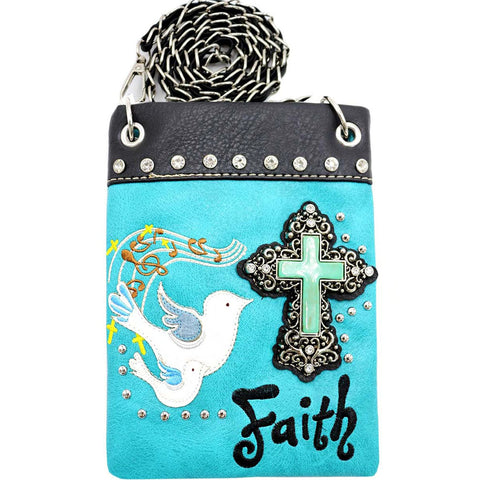 Turquoise Stone Cross Faith Embroidery Mini Crossbody Bag