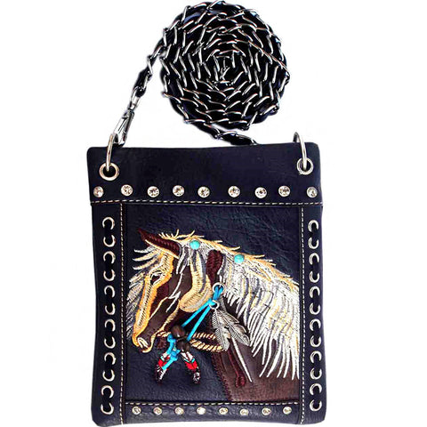 Horse Embroidery Western Mini Crossbody Bag