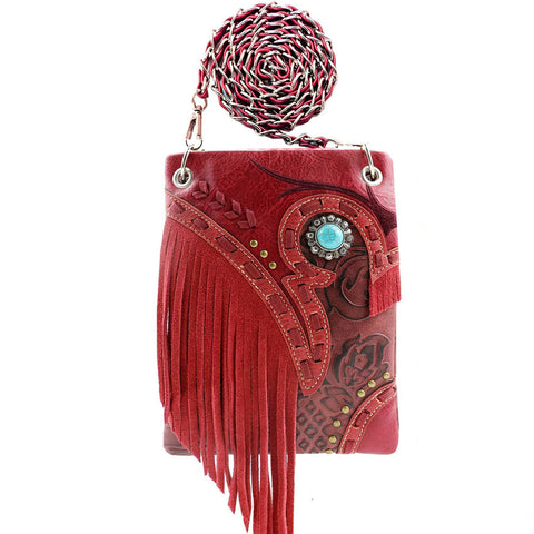 Western Concho Fringe Embossed Mini Crossbody Bag