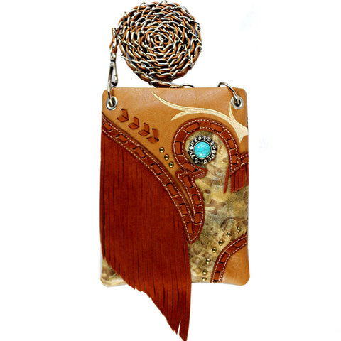 Western Concho Fringe Embossed Mini Crossbody Bag